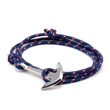 bracelet ancre argent fil marin bleu marine blanc rouge